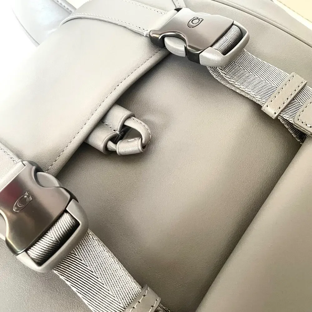 Coach League Flap Backpack Charcoal Gray Leather Laptop Bag CU072